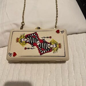 Betsey Johnson Cream Queen of Hearts Playing Card Crossbody with Red Accents